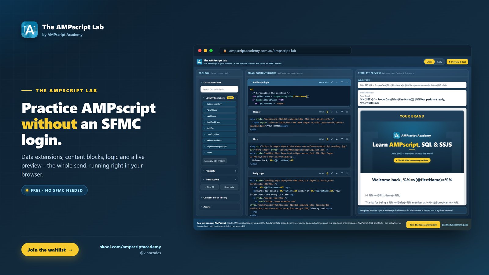 Practice AMPscript without an SFMC login
